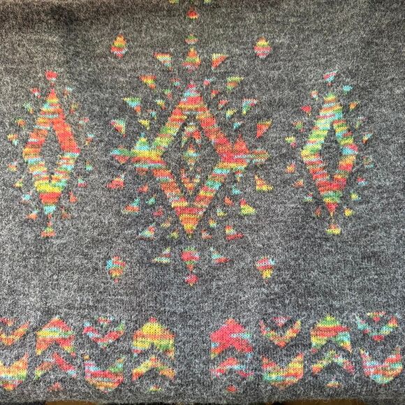 Debut Women's Grey Cardigan with Colorful Tribal Inspired Print. Cozy. Boho. - Picture 5 of 7